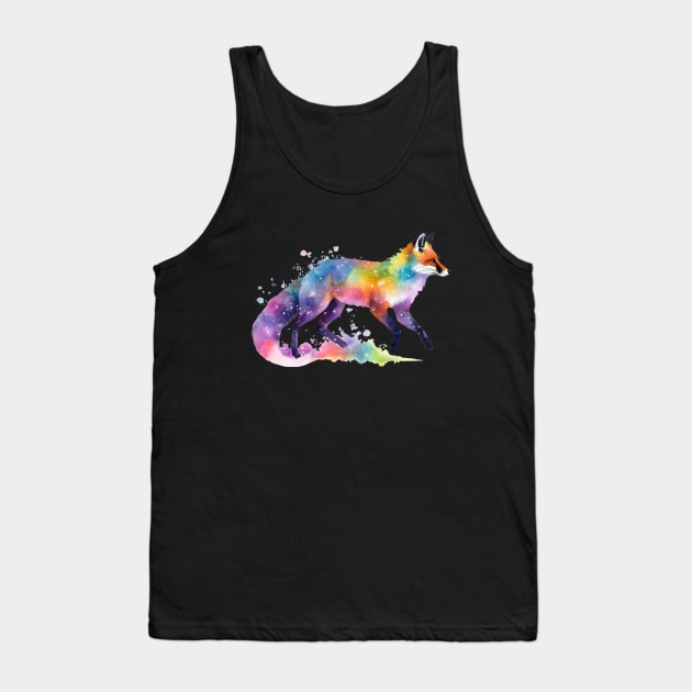 Watercolor Rainbow Galaxy Fox V1 Tank Top by CraftyVixen